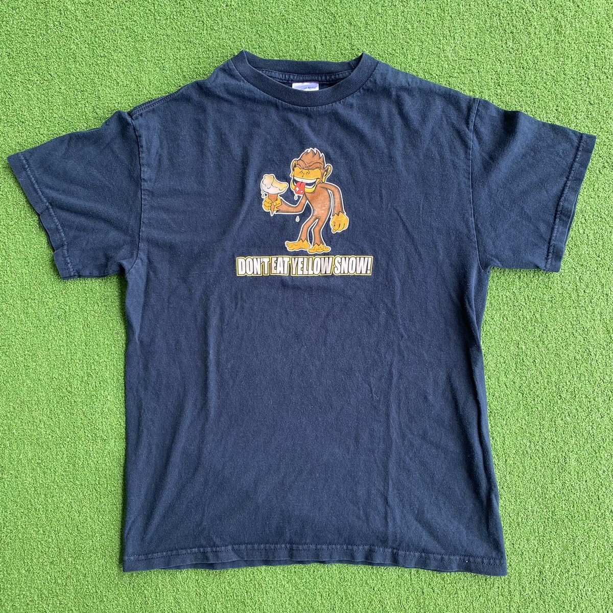 Vintage Early 2000's Don't Eat Yellow Snow Monkey Tee Navy Y2k