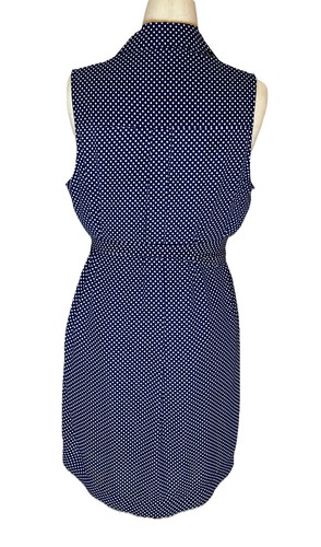 EXPRESS Sleeveless Lined Shirt Dress NAVY with WHITE Polka Dots Size Large - Picture 2 of 3