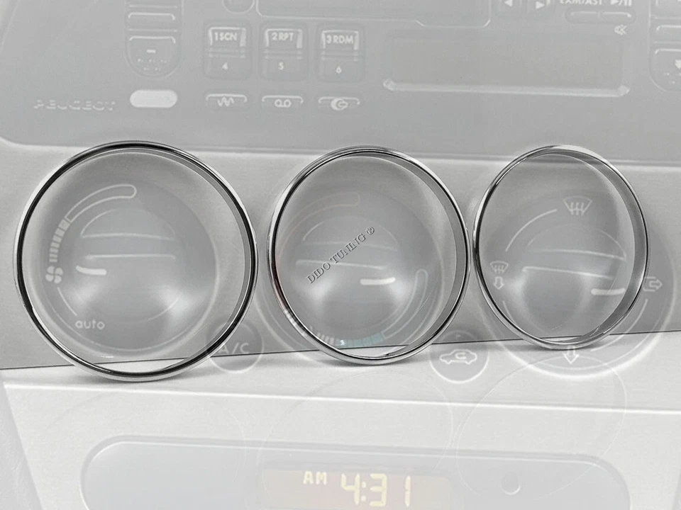 For Peugeot 306 1993-2002 Heater Control Surrounds Dash Chrome Rings Alloy - Image 4 of 4