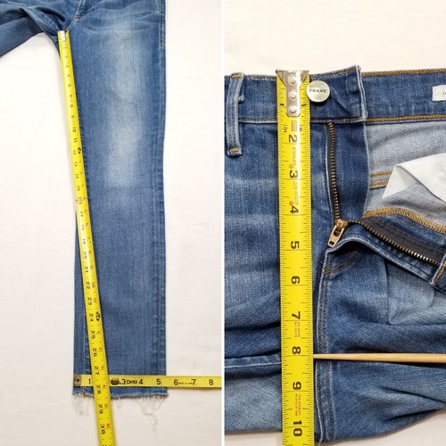 Frame Women Size 28 Le Skinny de Jeanne Jeans Raw Hem Linden Blue Medium Wash - Picture 6 of 8
