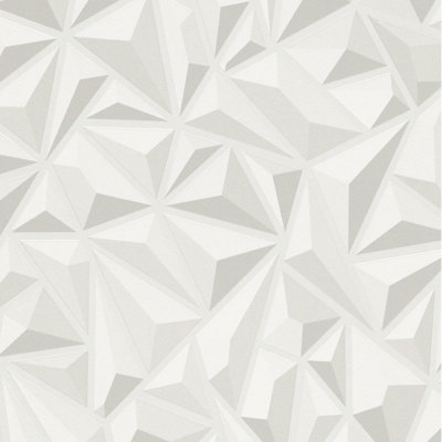  3D Effect White Grey Geometric Wallpaper Textured Luxury 