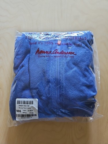 NWOT HANNA ANDERSSON FRENCH BLUE FULL ZIP LOOP TERRY HOODIE COVERUP 130 8 $54 - Picture 4 of 6