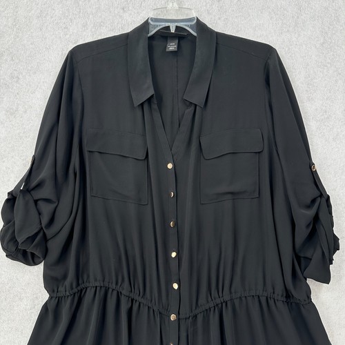 Lane Bryant Blouse Womens 26/28 3X Black Stretchy 3/4 Sleeve Button Drawstring - Picture 3 of 7
