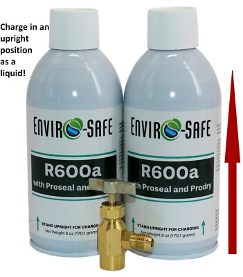 R600a Refrigerant with Proseal & Prodry (2 cans) & Top Tap Kit #8091 UPRIGHT CAN