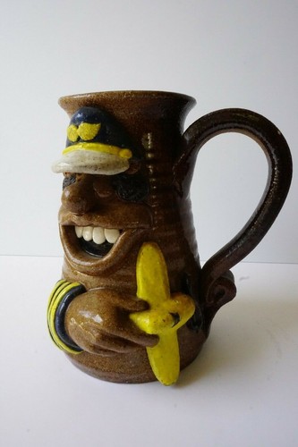 Vintage 70's Ugly Mug Hand Made Stoneware Pottery Face Cup Dictator