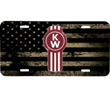 KENWORTH SEMI TRUCK LOGO TAN AMERICAN FLAG LOOK VEHICLE LICENSE PLATE FRONT TAG