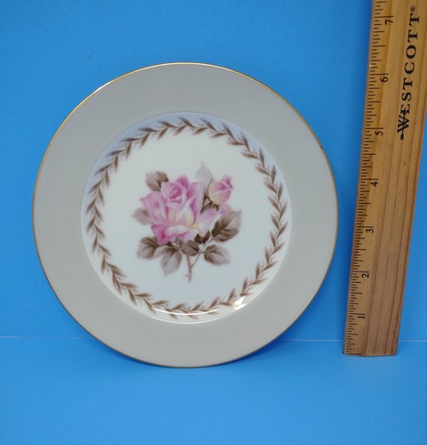 Noritake Rosemont Bread Butter Dessert Plates Grey Rim Pink Roses Set of 4 - Picture 13 of 13