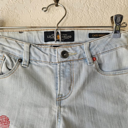 Lucky Brand Girls Cate Skinny Jeans Size 12 Light Wash Hippie Patches Embroidery - Picture 4 of 8
