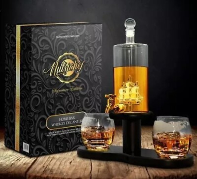 NutriChef Home Bar Whiskey Bottle Decanter Aerator Set w Glasses NCGDS16