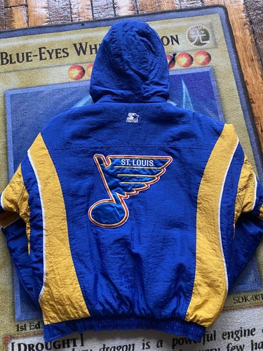 Chaqueta acolchada vintage Starter St. Louis Blues NHL 1/2 cremallera pulóver para hombre talla XL - Imagen 9 de 10