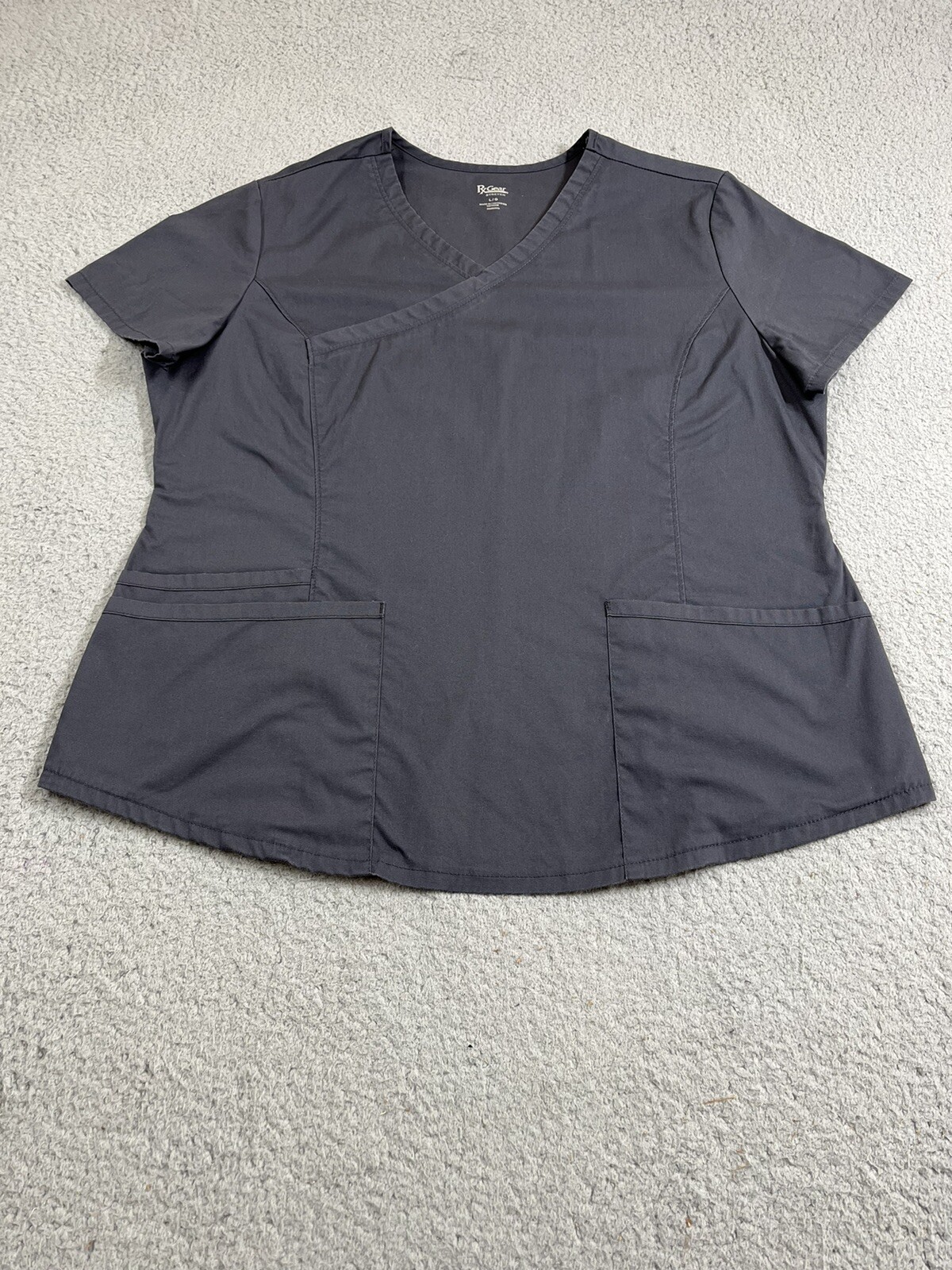 RX Gear Top Women's Large Gray Scrub V-Neck Stretch Medical Dental Vet Tech