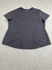 RX Gear Top Women's Large Gray Scrub V-Neck Stretch Medical Dental Vet Tech