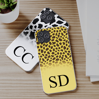 Personalisierte Handyhülle Initiale für iPhone 13/12/11 Zebra/Leopard/Kuh Hardcover