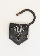 Antiguo candado vintage Petina Corbin Lock Co., cerradura de acero y llave funcionando
