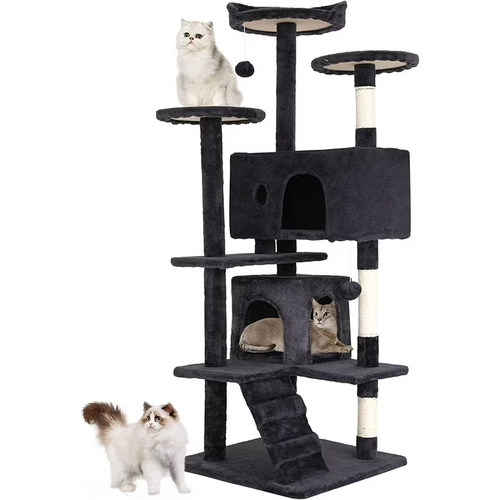 55" Cat Tree Tower Multi-Level Cat Condo Scratching Post Pet Kittens Play House - Picture 6 of 8