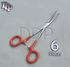 6 Hemostat Pean Forceps Surgical Instruments, Red Dep Handle 6" Curved