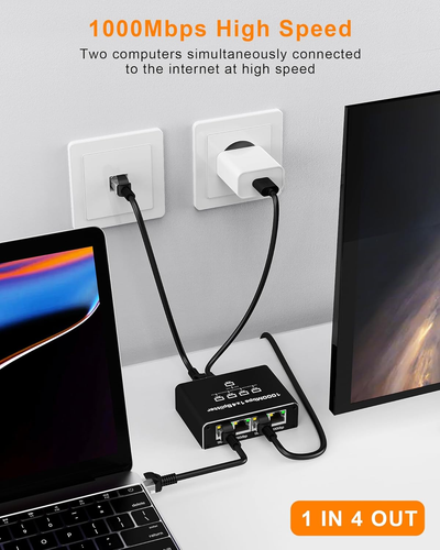 Switch Ethernet, 4 Porte 1000Mbps Sdoppiatore Ethernet, Switch Di Rete LAN RJ45 - Foto 7 di 12