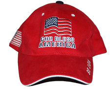 NWOT vtg "GOD BLESS AMERICA" "GO USA" Cap Hat Red white  blue strap back FLAG