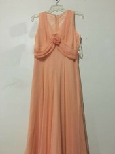 Size 6 Coral Sheer Lined Cape 2 Piece Women Bridesmaid Prom Ball Gown Dress