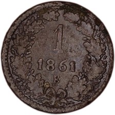 AUSTRIA coin 1 Kreuzer 1861 E Rare mint mark F Fine