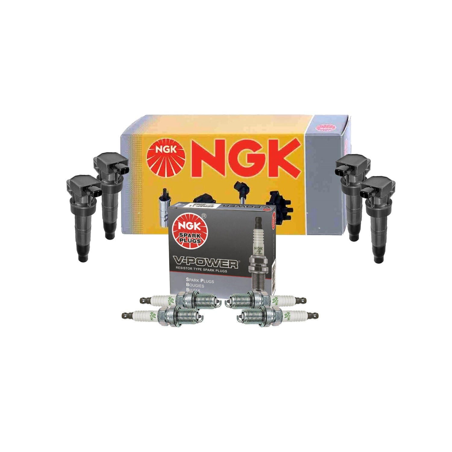 NGK 4 Ignition Coils  4 V-Power Spark Plugs Kit For Hyundai Kia 2.4L L4