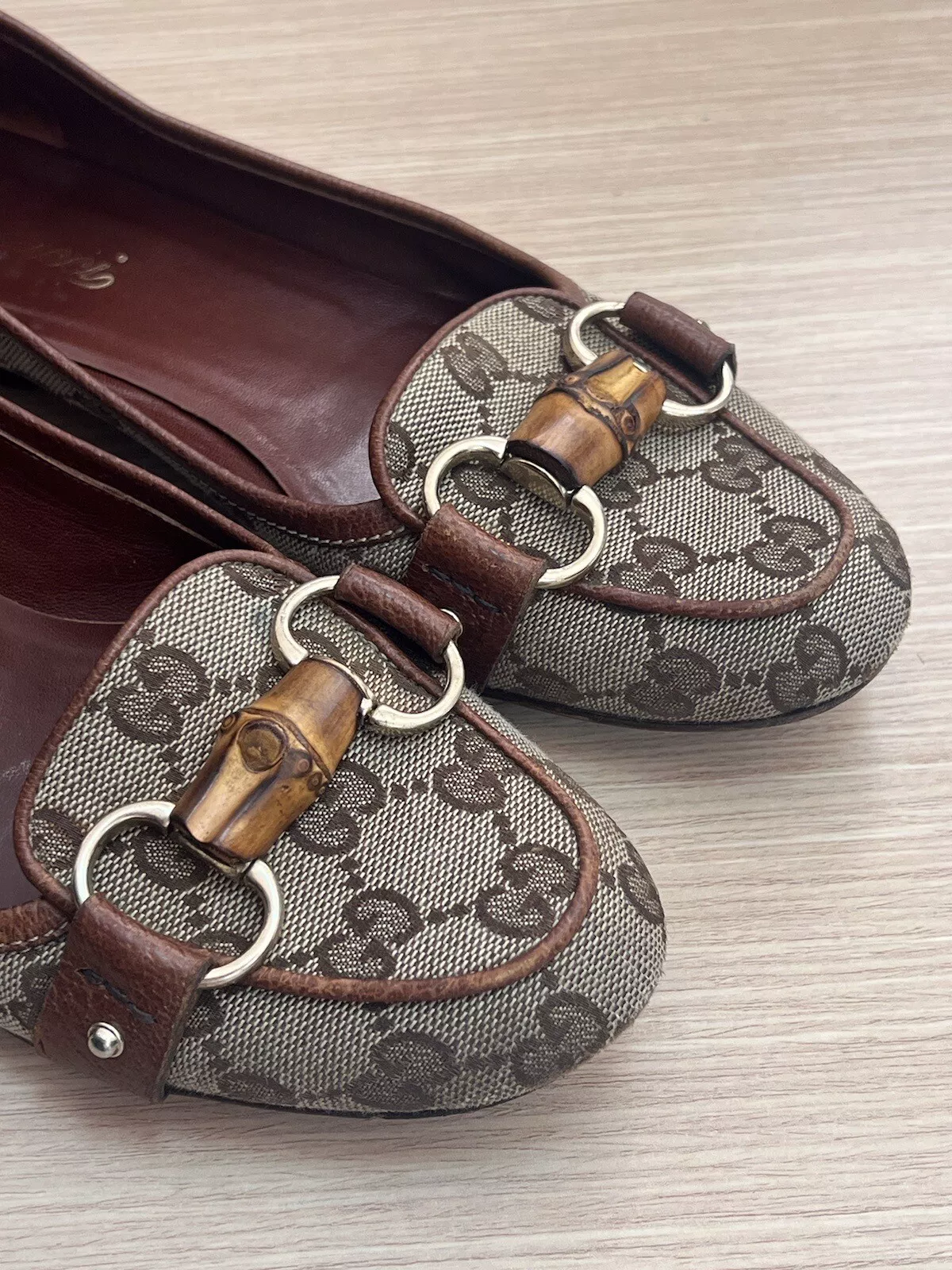 Chaussures plates pour femmes ballerine en bambou en toile marron monogramme cheval taille 36