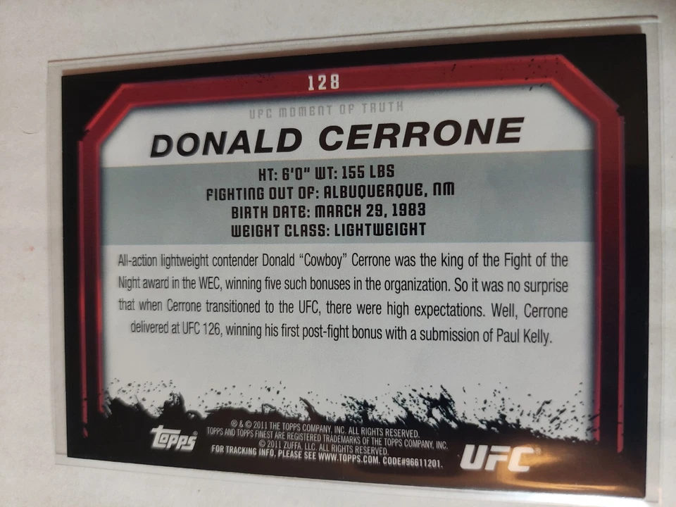 Donald Cerrone #128 2011 Topps UFC Moment of Truth Gold Parallel - Image 2 of 2