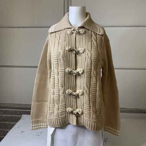 Talbots Cable Knit Coatigan Women's Petite Size Medium Fawn/Ivory Cotton 372609