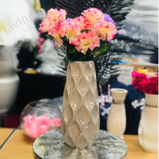Image of 30cm Grey Ceramic Vase Wave Contemporary Minimalist Design Flower Pot Decor UK