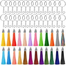 5 Sets Tassel Charms Key Chain Making Kit DIY Silver Rings Keychains Pendants