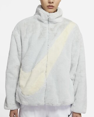 NIKE WMNS JACKET OVERSIZED SWOOSH LOGO LUXE FAUX FUR PHOTON BLUE DO3791-025  (XL) Australia
