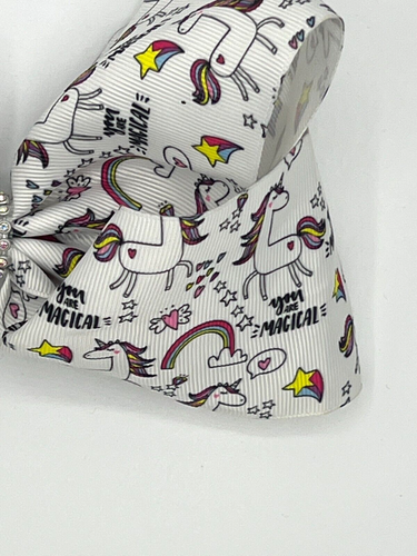 JoJo Siwa Large Hair Bow Clip White with Magical Unicorns Rhinestone Coupler - Picture 3 of 5