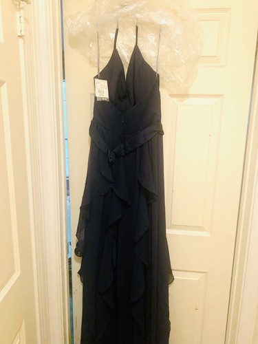 VERA WANG WHITE Dress Midnight Blue Long Chiffon Cascading Skirt Bridesmaid 8 - Picture 5 of 8