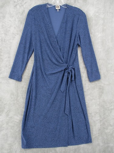 Anne Klein Dress Medium Faux Wrap Stretch Knit Career Office Polka Dot Side Tie