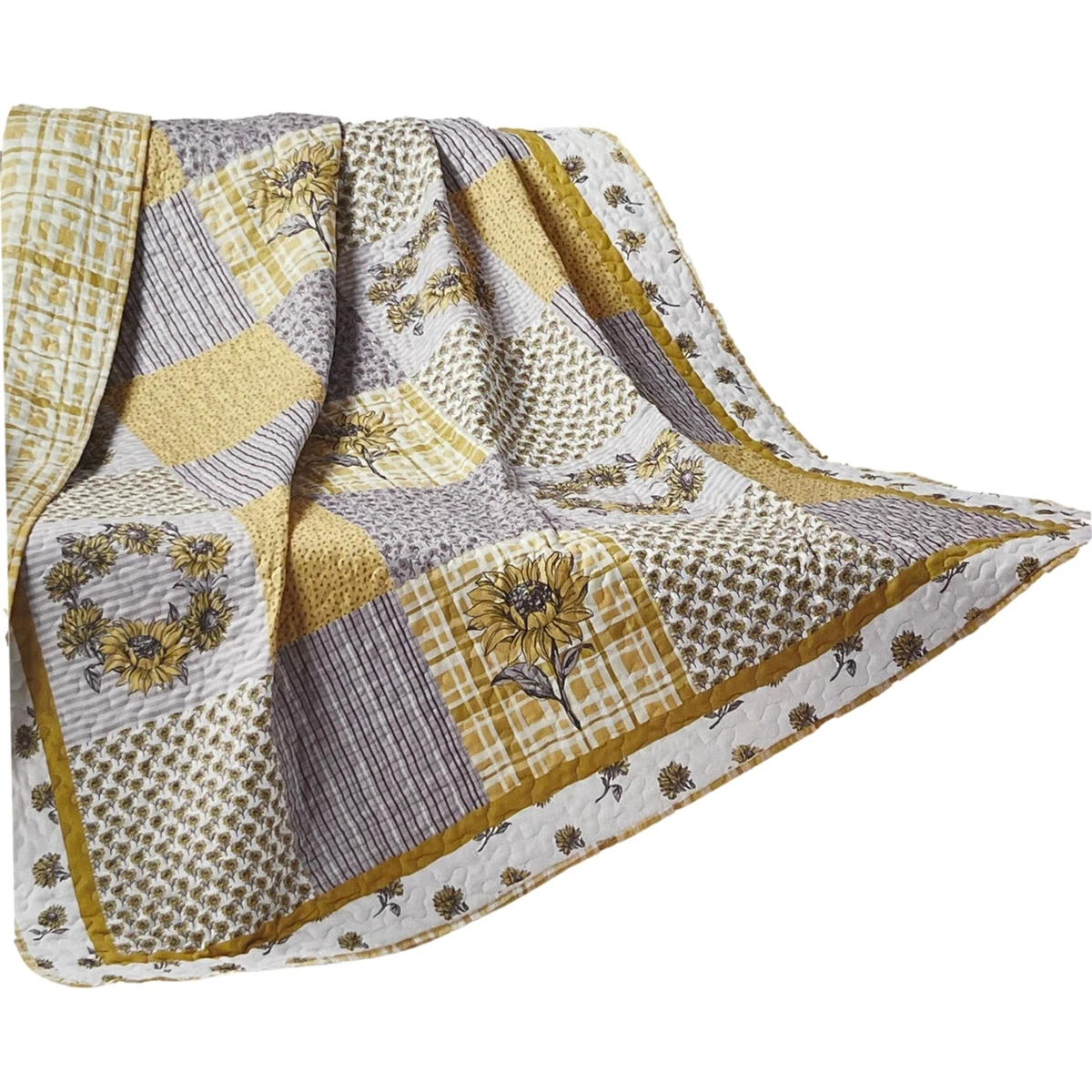 Virah Bella Yellow Sunshine Sunflower Quilted Throw Blanket 50