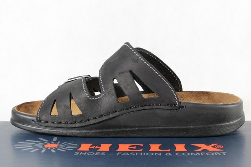 Helix Herren Pantolette Pantoletten Clogs Hauschuhe schwarz / grau Leder - Picture 3 of 8