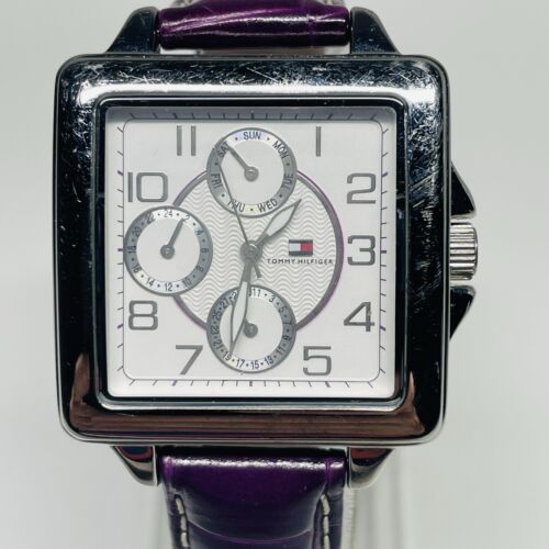 Tommy Hilfiger Chronograph Watch Women 33mm Silver tone Square New Battery