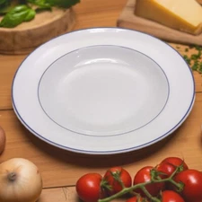 ROYAL LIMOGES France Porcelaine Dure BLUE RIM -8.75" Soup Pasta Bowl- Excellent!