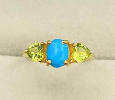 Green Peridot Ring Turquoise Gemstone Ring 925 Sterling Silver Stackable Ring
