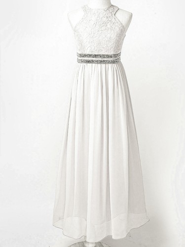 Big Girls Halter Neck Chiffon Long Party Wedding Evening Prom Gown Flower Dress - Picture 30 of 63