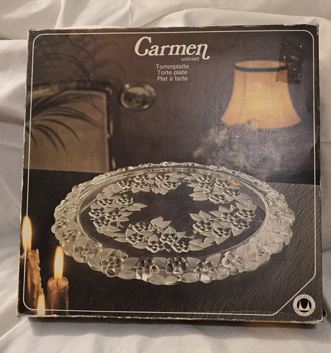 Mikasa CARMEN 12" Crystal/Glass Torte Plate Frosted Leaves Flowers - Picture 7 of 8