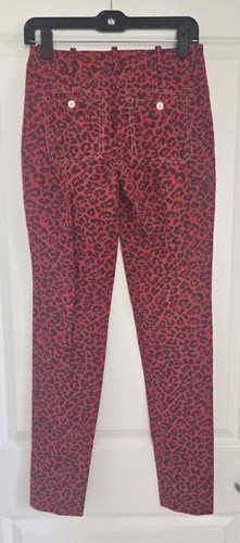Zadig & Voltaire Prune Jac Leo Mid-Rise Slim Pants Passion Red Leopard 2 X 32 - Picture 7 of 12