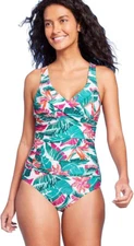 Kona Sol Women's Swimsuit Tummy Control Tropical Print Front Wrap M,L , XL