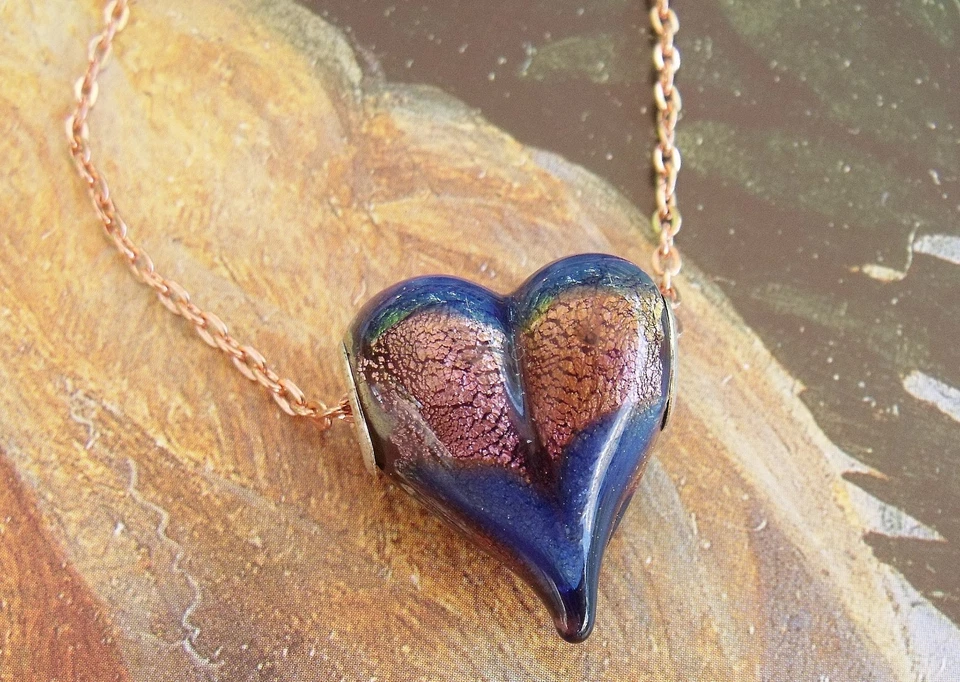 Nuevo Collar Corazón Vidrio Hinchado Día de San Valentín con Cadena de Oro Rosa Foto 3 de 4