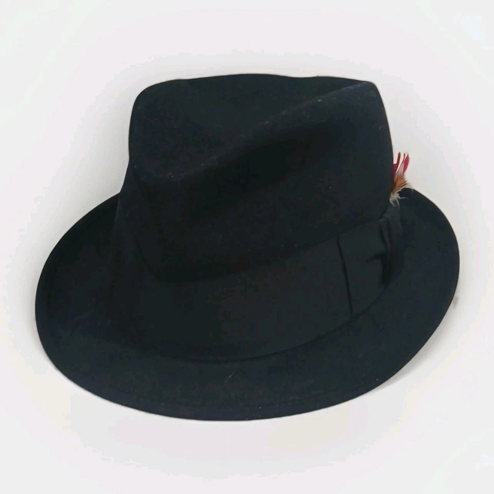 Sombrero de fieltro vintage The Sovereign Stetson estilo derby pluma lateral negra talla 7,5 Foto 3 de 4