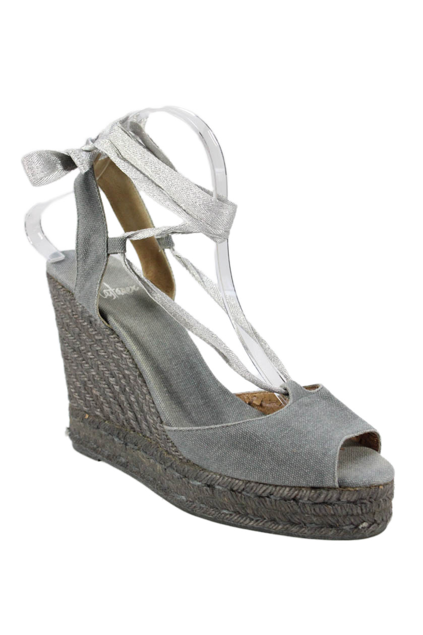 Castaner Womens Slingback Peep Toe Platform Wedge Sandals Gray Size 9Free Shipping in US $100+ Orders | $6.95 Orders Below