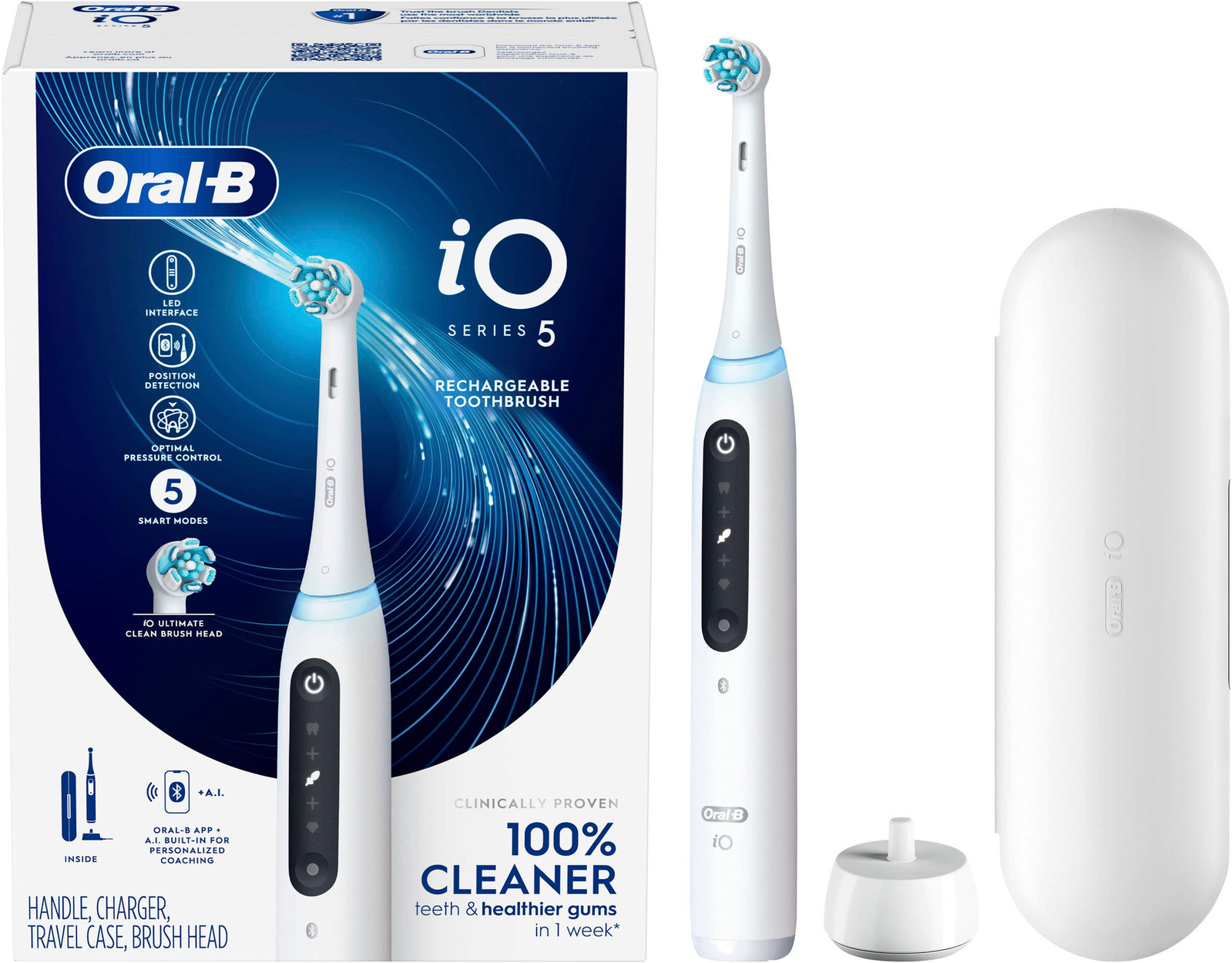 Перезаряжаемая электрическая зубная щетка Oral-B - iO серии 5 с насадкой - Белый