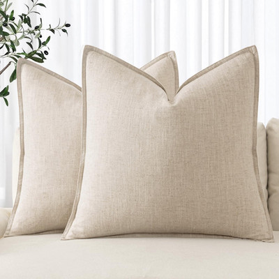 Decorative Linen Euro Sham Pillow Covers 24X24 Natural Beige | Boho Farmhouse   