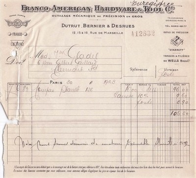 75 PARIS Werkzeugmaschine FRANCO AMERICAN 1923 Werkzeuge