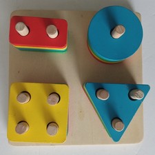 Montessori Wooden Shape Sorting and Stacking Toy, 4 Column Geometric Blocks